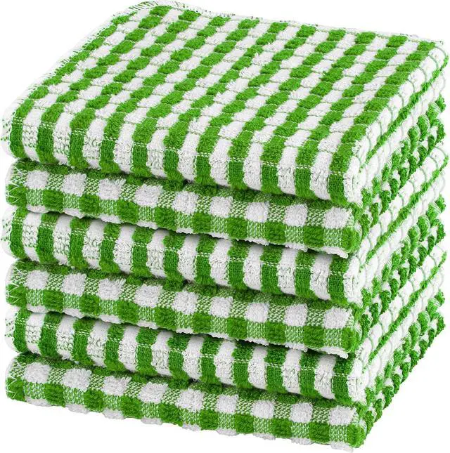 Main image of DecorRack 100% Cotton Buffalo Check Dish Cloths, 12 x 12 in, Green (6 Pack)