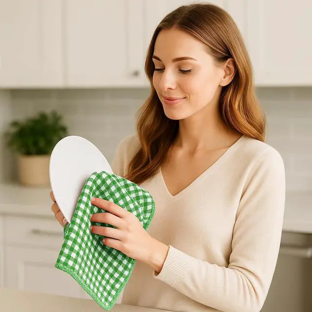 Alt view image 4 of 5 - DecorRack 100% Cotton Buffalo Check Dish Cloths, 12 x 12 in, Green (6 Pack)