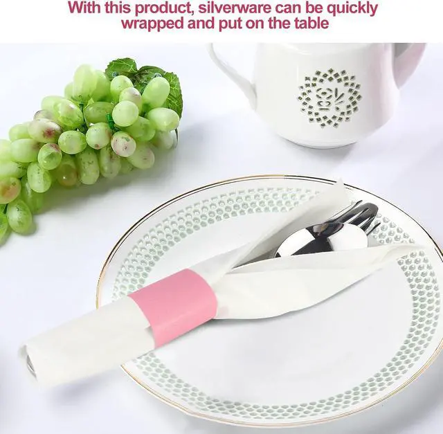 Alt view image 3 of 7 - Germiwipe 500 Pcs Self-Adhesive Napkin Bands (Pink) | Disposable Paper Napkin Rings for Wrapping Silverware Baby Shower, Birthday & Bridal Shower