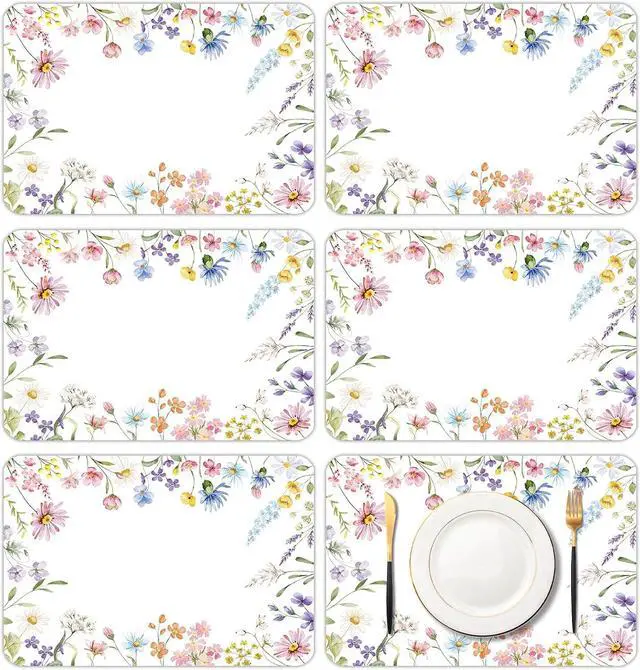Main image of 6 Pcs Wildflower Placemats, 11x16 Inch Summer Floral Plastic Placemats Flower Table Mats for Wedding Birthday Home Party Table Settings Supplies