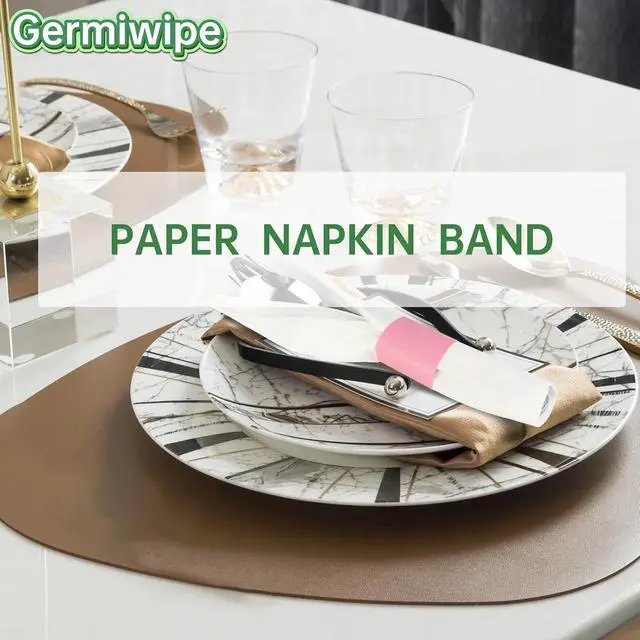 Alt view image 6 of 7 - Germiwipe 500 Pcs Self-Adhesive Napkin Bands (Pink) | Disposable Paper Napkin Rings for Wrapping Silverware Baby Shower, Birthday & Bridal Shower