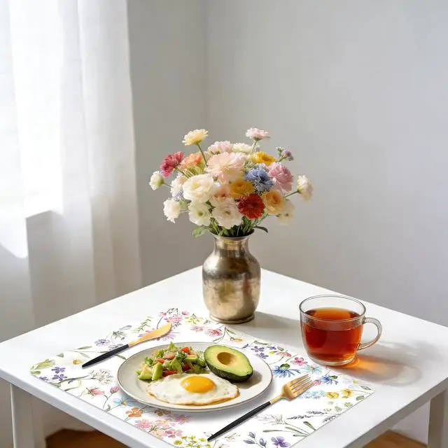 Alt view image 4 of 7 - 6 Pcs Wildflower Placemats, 11x16 Inch Summer Floral Plastic Placemats Flower Table Mats for Wedding Birthday Home Party Table Settings Supplies
