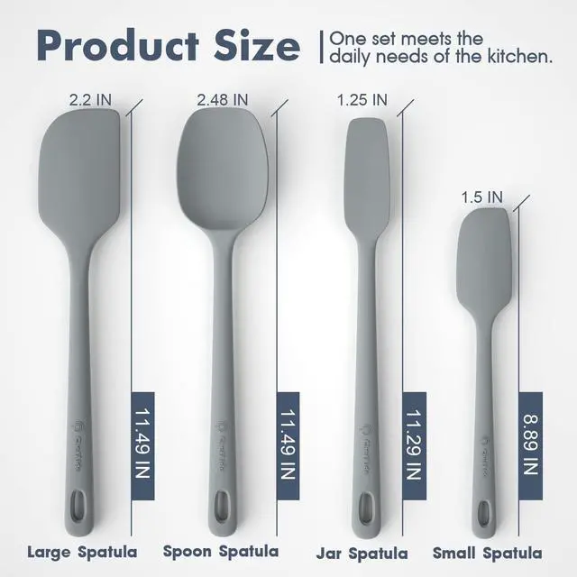 Alt view image 2 of 6 - ChefAide 4 Pieces Silicone Spatula Set, Food Grade Rubber Spatula, Upgrade Strong Handle with Ergonomic Grip, Heat Resistant for Nonstick Cookware, Cooking