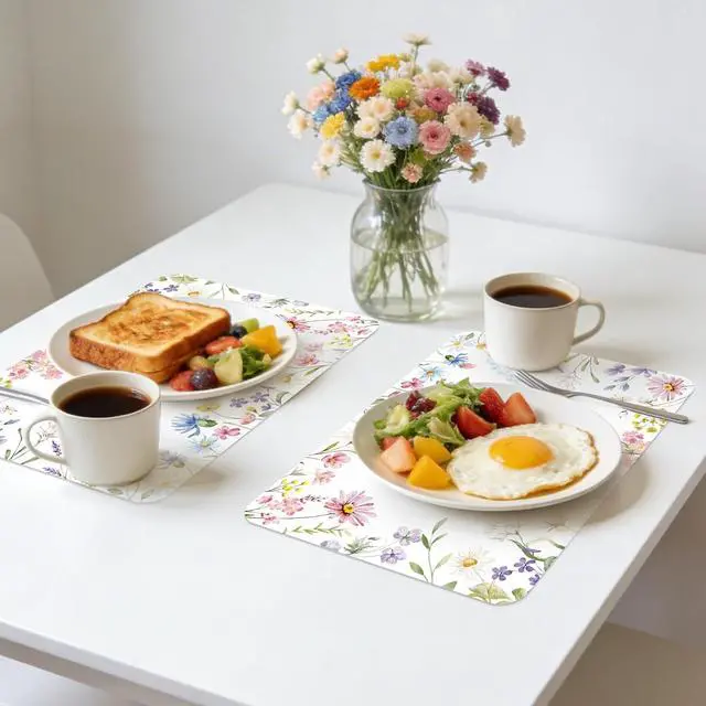 Alt view image 5 of 7 - 6 Pcs Wildflower Placemats, 11x16 Inch Summer Floral Plastic Placemats Flower Table Mats for Wedding Birthday Home Party Table Settings Supplies