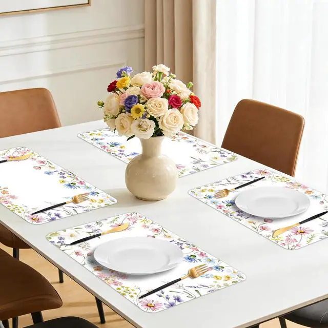Alt view image 6 of 7 - 6 Pcs Wildflower Placemats, 11x16 Inch Summer Floral Plastic Placemats Flower Table Mats for Wedding Birthday Home Party Table Settings Supplies