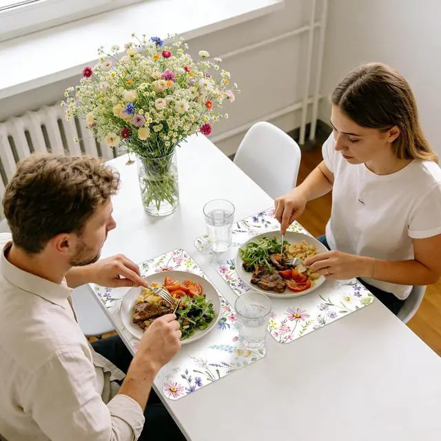 Alt view image 7 of 7 - 6 Pcs Wildflower Placemats, 11x16 Inch Summer Floral Plastic Placemats Flower Table Mats for Wedding Birthday Home Party Table Settings Supplies