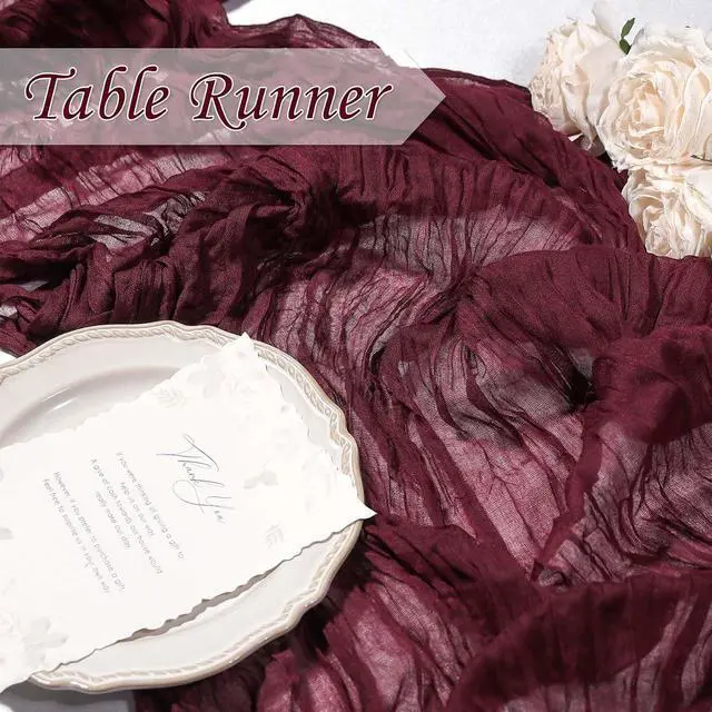 Alt view image 4 of 7 - 1 Pack Cheesecloth Table Runner Boho Rustic Gauze (Burgundy Red) | Suitable for Wedding and Baby Shower, Spring Home Decorations, Mothers Day and Bridal Birthday Party Supplies