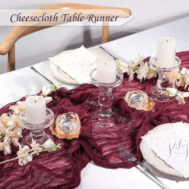Alt view image 5 of 7 - 1 Pack Cheesecloth Table Runner Boho Rustic Gauze (Burgundy Red) | Suitable for Wedding and Baby Shower, Spring Home Decorations, Mothers Day and Bridal Birthday Party Supplies