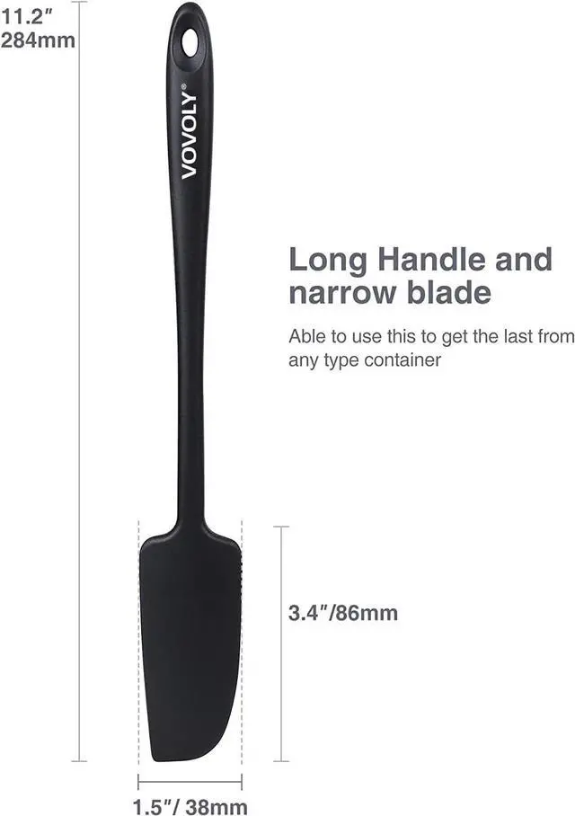 Alt view image 2 of 6 - 2-Pack Vovoly Silicone Jar Spatulas, Small Seamless Design Rubber Scraper with Stainless Steel Core, Heat Resistant and Non-Stick Mini Spatula for Jars and Blenders, BPA Free,11 IN, Black