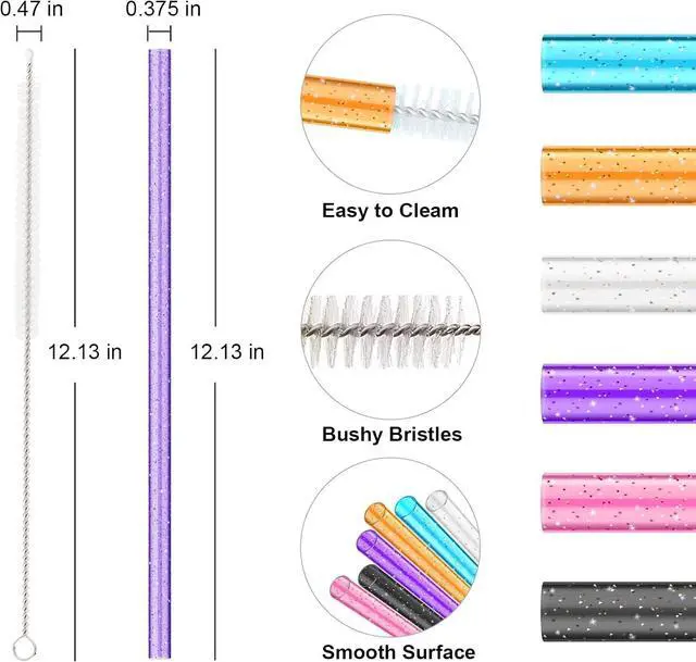 Alt view image 2 of 7 - Allwith 12 PCS Replacement Straws for Stanley|Owala|Simple Modern 40oz 30oz Tumbler, Reusable Color Drinking Straws with Cleaning Brush for Stanley Cup AccessorieBPA Free, Dishwasher Safe