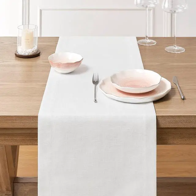 Alt view image 3 of 7 - ZeeMart Linen Textured Border Table Runner, 14 x 72 Inch White | Mitered Corner Design, Medium Weight Fabric, Modern Farmhouse Style, Machine Washable Easy Care Everyday Table Scarf