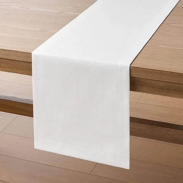 Alt view image 7 of 7 - ZeeMart Linen Textured Border Table Runner, 14 x 72 Inch White | Mitered Corner Design, Medium Weight Fabric, Modern Farmhouse Style, Machine Washable Easy Care Everyday Table Scarf