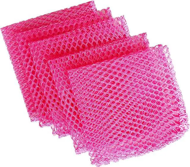 Main image of Dish Washing Net Scrubber 5pcs/ Innovative Mesh Cloth, Quick Dry - No More Sponges with Smell / 11.5 by 11.5 inches/Advanced Raw Material-Polypropylene 100% (Pink 5)