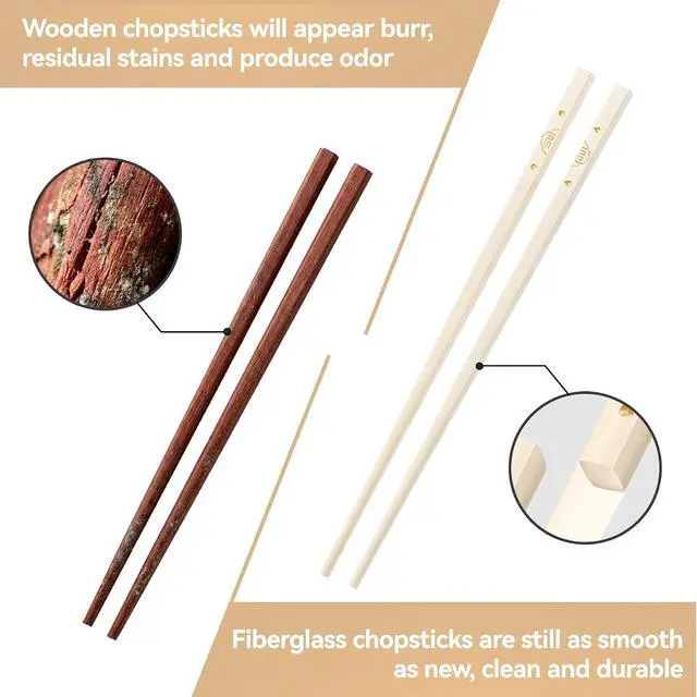 Alt view image 6 of 7 - 5 Pairs Fiberglass Chopsticks Reusable | Dishwasher Safe | BPA-free | Non-slip Chop Sticks Set - 9.45in