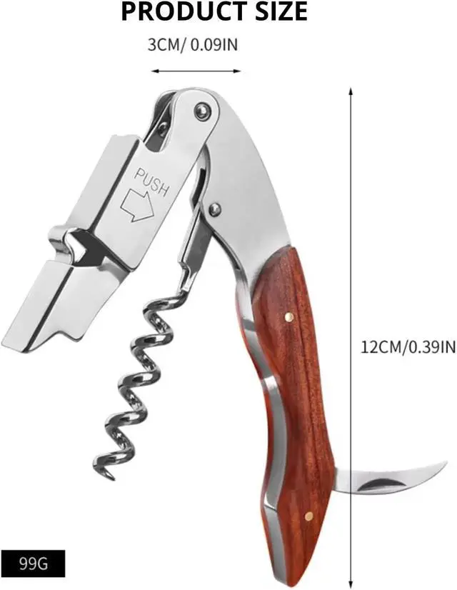 Alt view image 2 of 6 - Professional Wine Opener Corkscrew with Wooden Handle Stainless Steel Wine Key for Bartenders, Waiters Corkscrew Wine Bottle Opener