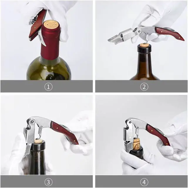 Alt view image 3 of 6 - Professional Wine Opener Corkscrew with Wooden Handle Stainless Steel Wine Key for Bartenders, Waiters Corkscrew Wine Bottle Opener