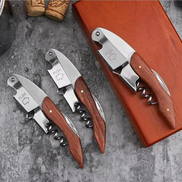 Alt view image 5 of 6 - Professional Wine Opener Corkscrew with Wooden Handle Stainless Steel Wine Key for Bartenders, Waiters Corkscrew Wine Bottle Opener