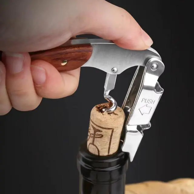 Alt view image 6 of 6 - Professional Wine Opener Corkscrew with Wooden Handle Stainless Steel Wine Key for Bartenders, Waiters Corkscrew Wine Bottle Opener