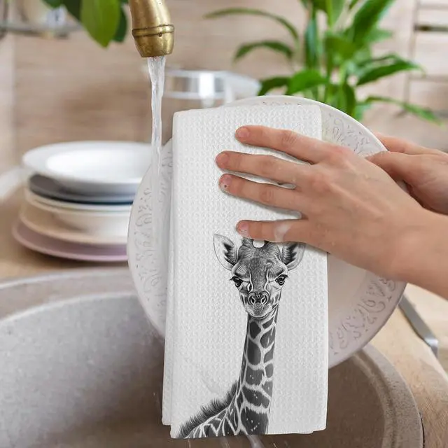Alt view image 4 of 7 - Giraffe Gifts Kitchen Towels, Giraffe Bathroom Decor, Giraffes Gifts for Women Men, Giraffes Dish Towel for Kitchen, Calf Decorative Hand Towels for Toddler Kids Bathroom Decor, 16x24 in