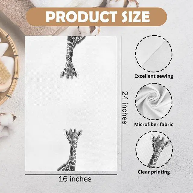 Alt view image 7 of 7 - Giraffe Gifts Kitchen Towels, Giraffe Bathroom Decor, Giraffes Gifts for Women Men, Giraffes Dish Towel for Kitchen, Calf Decorative Hand Towels for Toddler Kids Bathroom Decor, 16x24 in