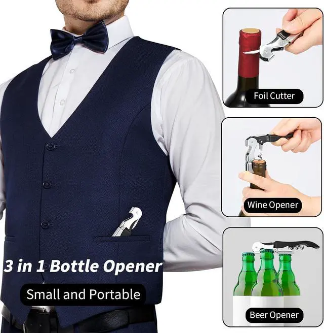 Alt view image 5 of 7 - 2 PCS Waiter Corkscrew Wine Opener,2.47 oz Heavy Duty Wine Keys | 70g (2.47 oz) Wine Bottle Opener,Stainless Steel Double Hinged Wine Key for Serves,Bartenders (Black)