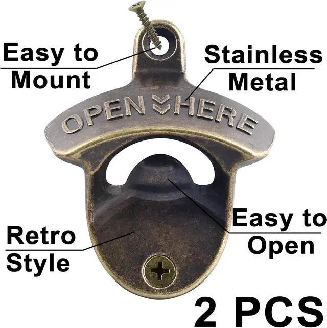 Alt view image 2 of 6 - Retro Bottle Opener Wall Mounted Stainless Antique Bronze Beer Cap Opener Mountable for Wood Table Caddy (2 Packs)