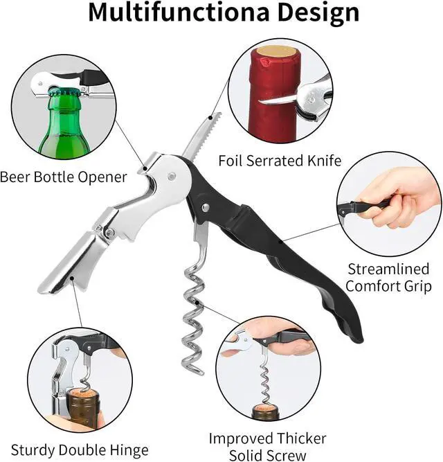 Alt view image 3 of 7 - 2 PCS Waiter Corkscrew Wine Opener,2.47 oz Heavy Duty Wine Keys | 70g (2.47 oz) Wine Bottle Opener,Stainless Steel Double Hinged Wine Key for Serves,Bartenders (Black)
