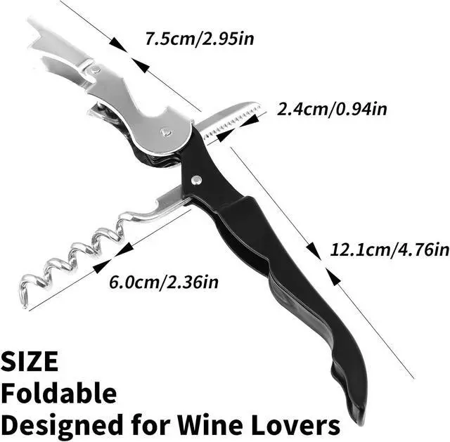Alt view image 7 of 7 - 2 PCS Waiter Corkscrew Wine Opener,2.47 oz Heavy Duty Wine Keys | 70g (2.47 oz) Wine Bottle Opener,Stainless Steel Double Hinged Wine Key for Serves,Bartenders (Black)