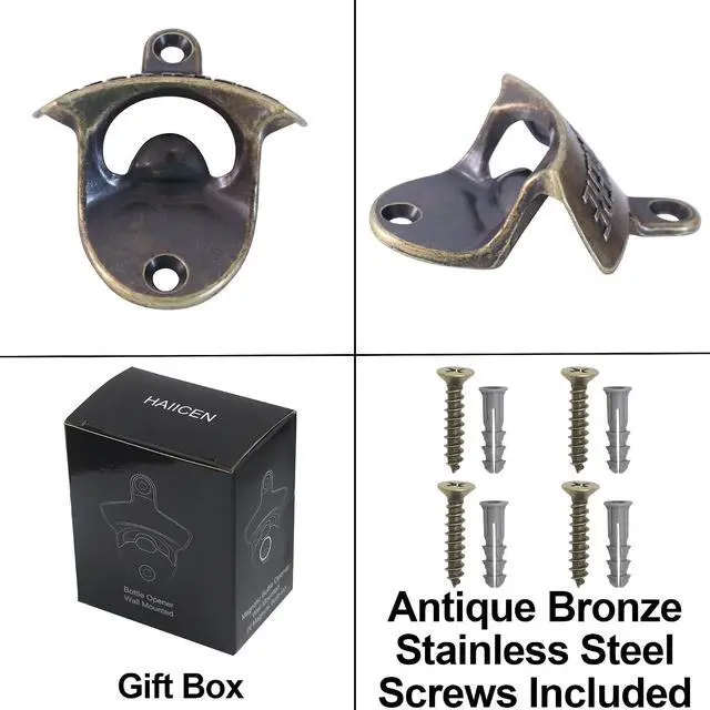 Alt view image 5 of 6 - Retro Bottle Opener Wall Mounted Stainless Antique Bronze Beer Cap Opener Mountable for Wood Table Caddy (2 Packs)