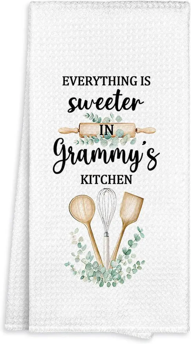 Main image of Grammy Gifts Kitchen Towel, Everything is Sweeter in Grammy's Kitchen Family Thank You Gifts, Grandma Grandmother Dish Towels Dishcloths Tea Towels Hand Towel for Bathroom 16x24