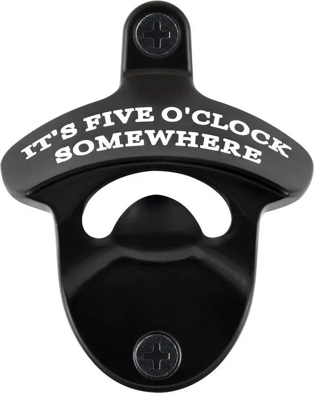 Main image of Rustproof Wall Mounted Bottle Opener Black with White, Stainless It's Five O'Clock Somewhere Beer Bottle Cap Opener Cooler Mounted for Party Kitchen
