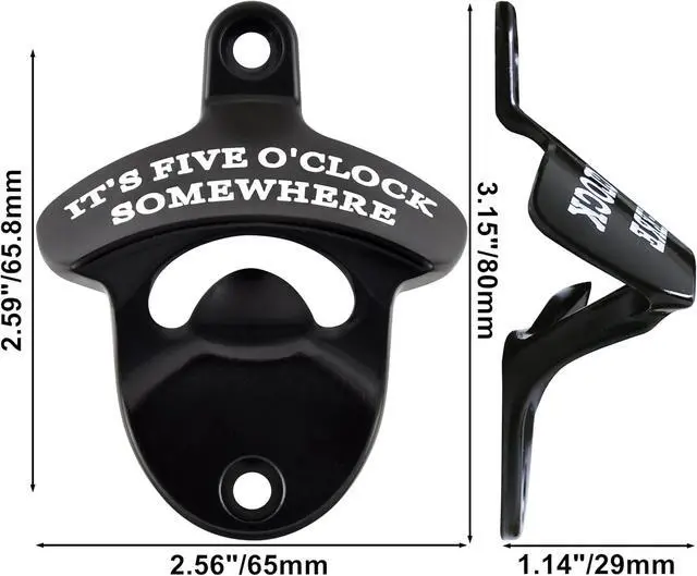 Alt view image 5 of 5 - Rustproof Wall Mounted Bottle Opener Black with White, Stainless It's Five O'Clock Somewhere Beer Bottle Cap Opener Cooler Mounted for Party Kitchen