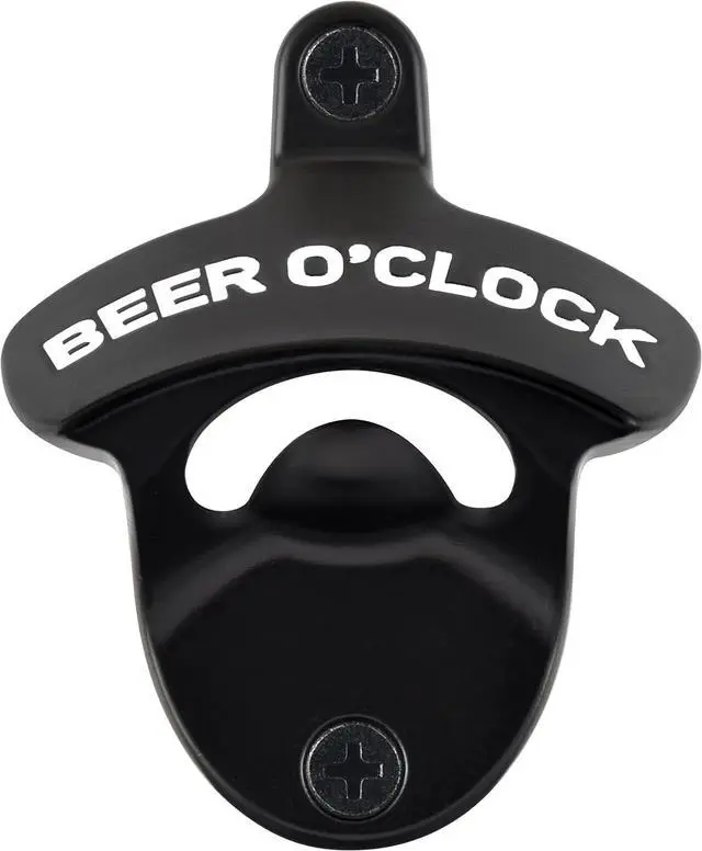 Main image of Stainless Beer Bottle Cap Opener Wall Mounted BEER O'CLOCK | White Debossed, Screw in Wall For Wood Board Table Cooler Gift