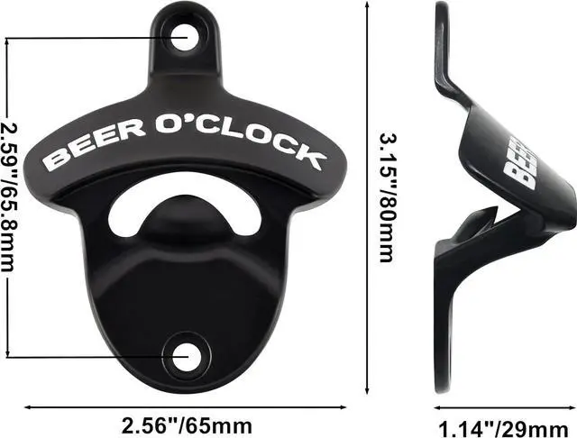 Alt view image 5 of 5 - Stainless Beer Bottle Cap Opener Wall Mounted BEER O'CLOCK | White Debossed, Screw in Wall For Wood Board Table Cooler Gift