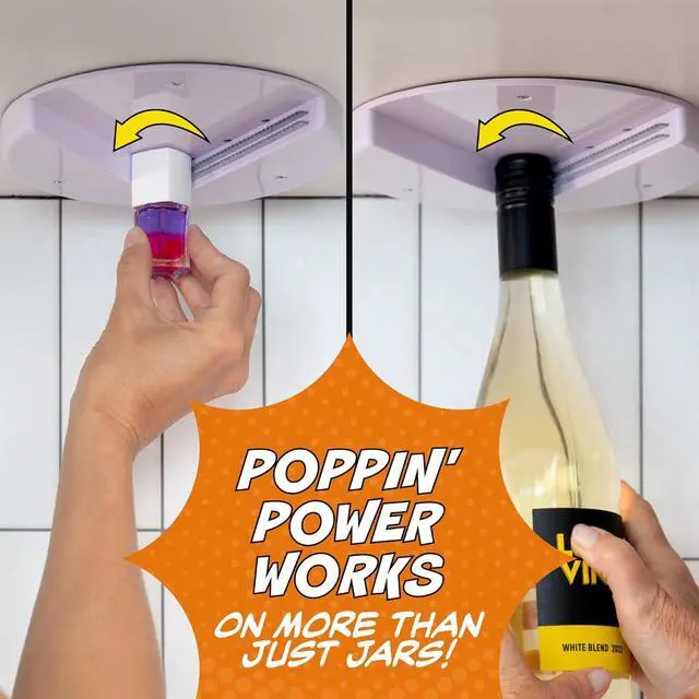 Alt view image 5 of 7 - Houseify Popdatjar Under Cabinet Jar Opener, Stainless Steel | V-grip design, strong teeth, doubles for bottles & vacuum-sealed lids, adhesive or screw mount, white
