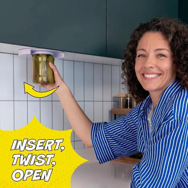 Alt view image 4 of 7 - Houseify Popdatjar Under Cabinet Jar Opener, Stainless Steel | V-grip design, strong teeth, doubles for bottles & vacuum-sealed lids, adhesive or screw mount, white