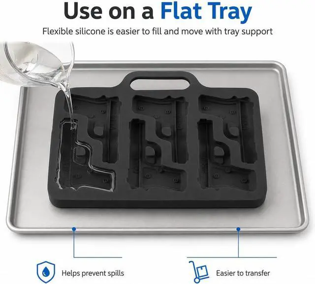 Alt view image 3 of 7 - Black Silicone Gun Pistol Chocolate Mold Ice Cube Soap Tray Party 3 PACK Molds