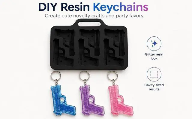 Alt view image 6 of 7 - Black Silicone Gun Pistol Chocolate Mold Ice Cube Soap Tray Party 3 PACK Molds