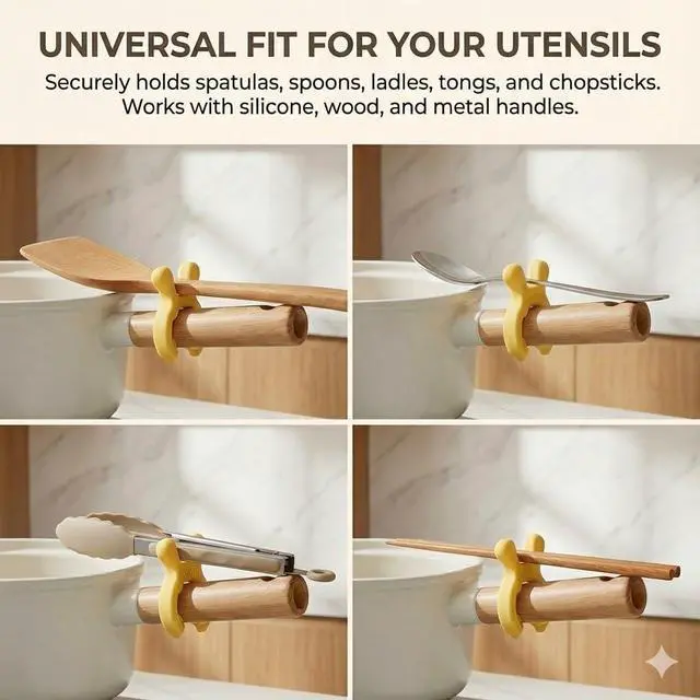 Alt view image 4 of 7 - 3-Pack Deer Antler Silicone Spoon Rest - 2-in-1 Clip-On Pot Handle Holder & Boil Over Guard, Heat Resistant Utensil Rest for Stovetop - Kitchen Gadget Gift Set (Yellow 3PCS)