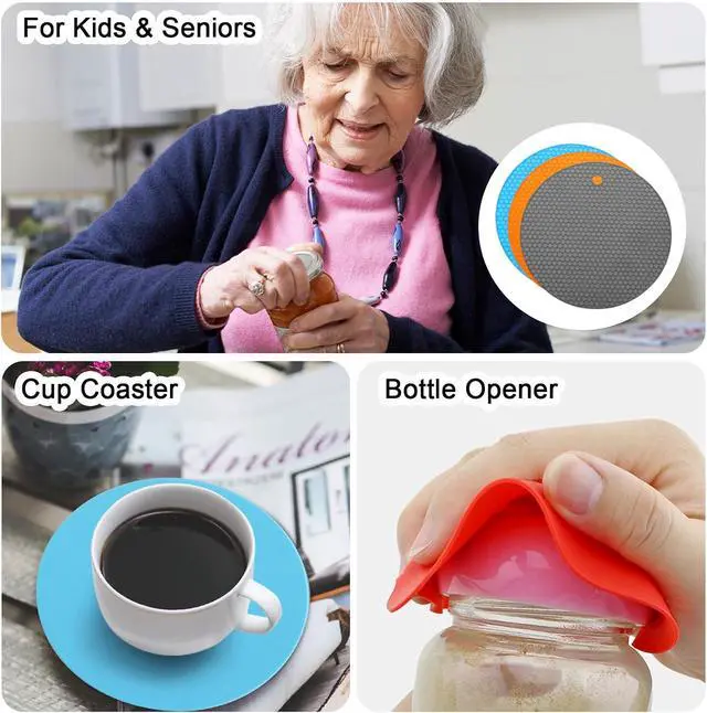 Alt view image 5 of 5 - uxcell 3pcs Silicone Jar Opener Pads 7" Non-Slip Coasters Orange/Blue/Gray | Jar Grippers Pad,Multipurpose Round Bottle Lid Can Opener for Weak Hands Seniors