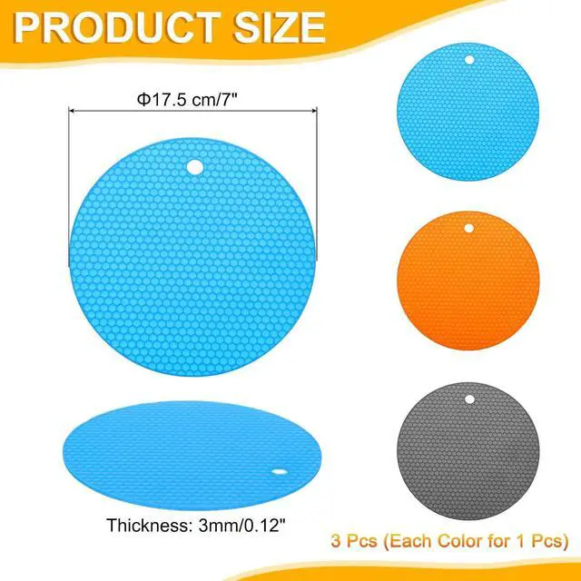 Alt view image 2 of 5 - uxcell 3pcs Silicone Jar Opener Pads 7" Non-Slip Coasters Orange/Blue/Gray | Jar Grippers Pad,Multipurpose Round Bottle Lid Can Opener for Weak Hands Seniors