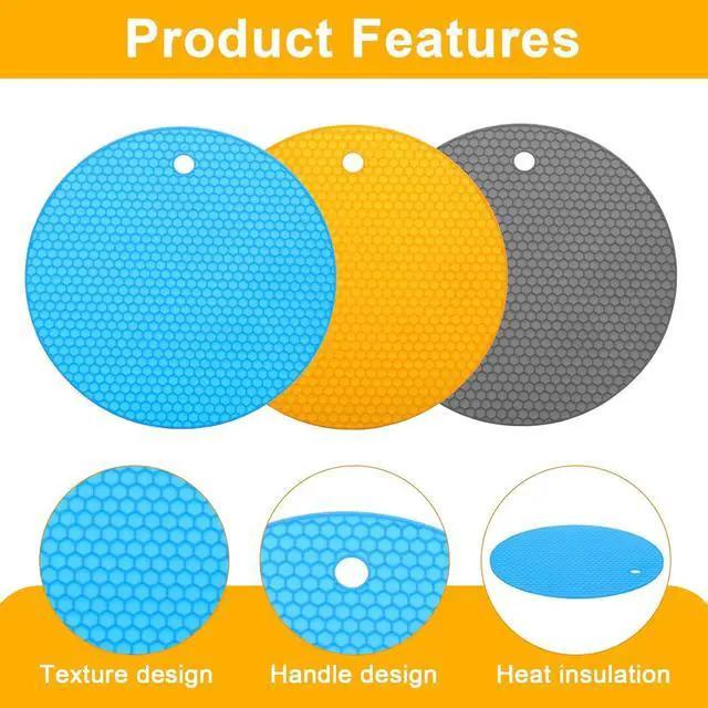 Alt view image 4 of 5 - uxcell 3pcs Silicone Jar Opener Pads 7" Non-Slip Coasters Orange/Blue/Gray | Jar Grippers Pad,Multipurpose Round Bottle Lid Can Opener for Weak Hands Seniors