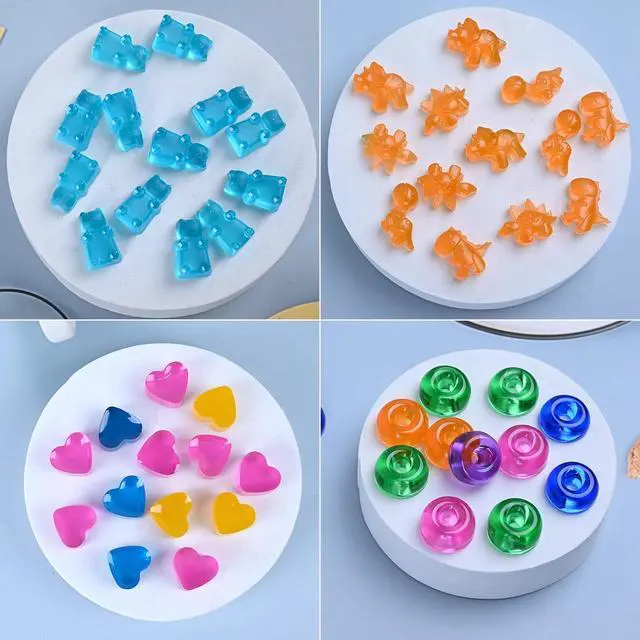 Alt view image 2 of 6 - Sakolla Gummy Candy Molds Silicone with 2 Droppers Pack of 4 Mini Silicone Molds Including Dinosaur, Bear Shape, Hearts and Donut Gummie Chocolate Molds for Kids