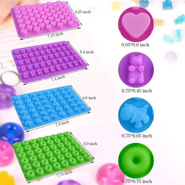 Alt view image 3 of 6 - Sakolla Gummy Candy Molds Silicone with 2 Droppers Pack of 4 Mini Silicone Molds Including Dinosaur, Bear Shape, Hearts and Donut Gummie Chocolate Molds for Kids