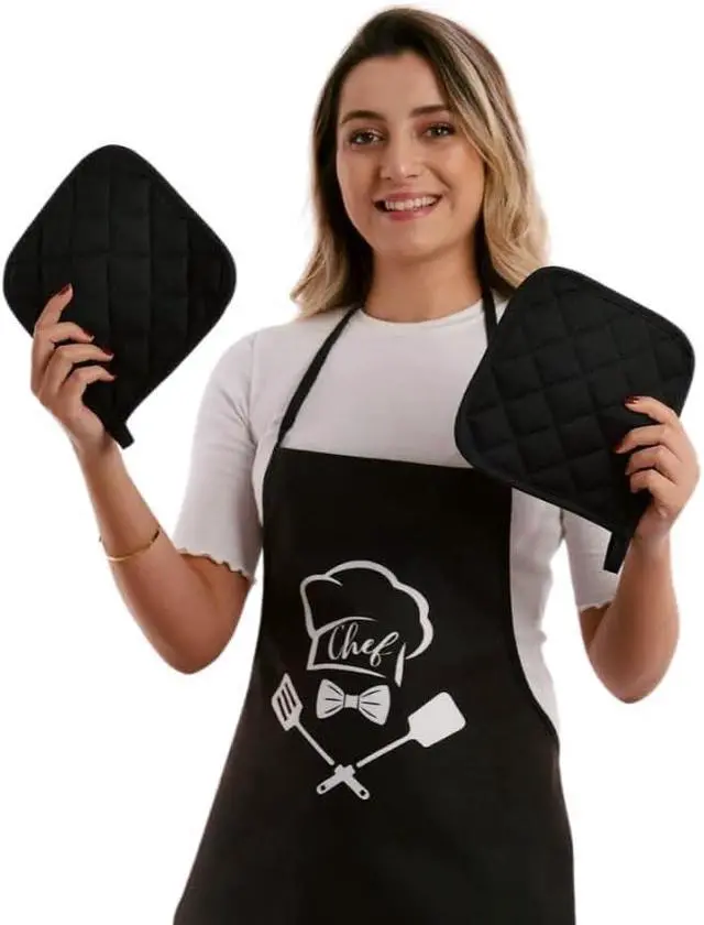 Alt view image 2 of 6 - Thermo Heat-Resistant Pot Holders (2 Pieces) - Superior Protection, Stylish Design | 482°F Heat Resistance, Non-Flammable Fabric-Versatile (Black)