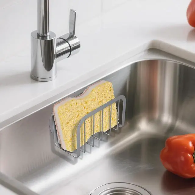 Alt view image 4 of 5 - HLOOL Sponge Holder for Kitchen Sink, Kitchen Sponge Holder, Sink Caddy for Sponges, Scrubbers, Soap(Silver)