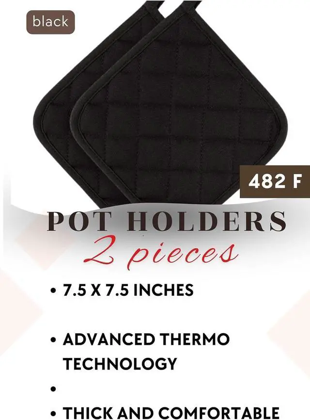 Alt view image 3 of 6 - Thermo Heat-Resistant Pot Holders (2 Pieces) - Superior Protection, Stylish Design | 482°F Heat Resistance, Non-Flammable Fabric-Versatile (Black)