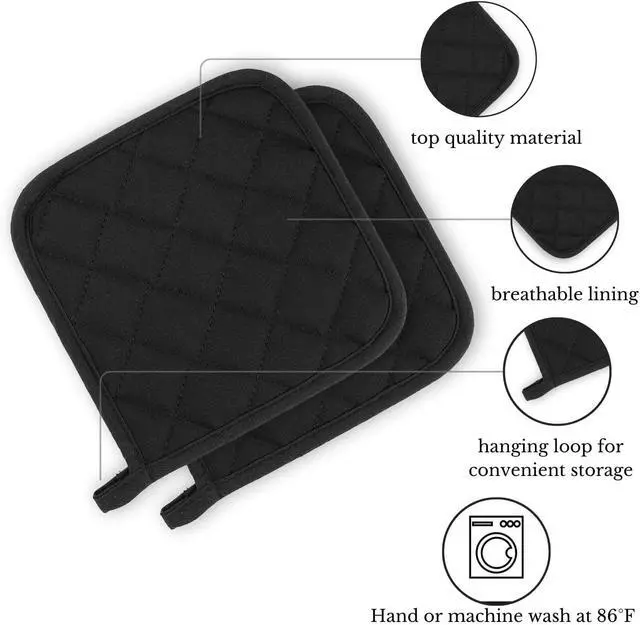 Alt view image 5 of 6 - Thermo Heat-Resistant Pot Holders (2 Pieces) - Superior Protection, Stylish Design | 482°F Heat Resistance, Non-Flammable Fabric-Versatile (Black)