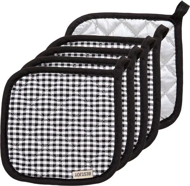 Main image of 5 PCS Pot Holders for Kitchen, Cotton Potholers with Great Heat Resistance, Hot Pads, Trivets for Cooking and Baking Black