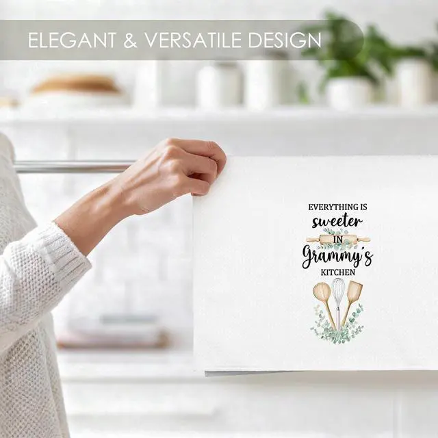 Alt view image 6 of 7 - Grammy Gifts Kitchen Towel, Everything is Sweeter in Grammy's Kitchen Family Thank You Gifts, Grandma Grandmother Dish Towels Dishcloths Tea Towels Hand Towel for Bathroom 16x24